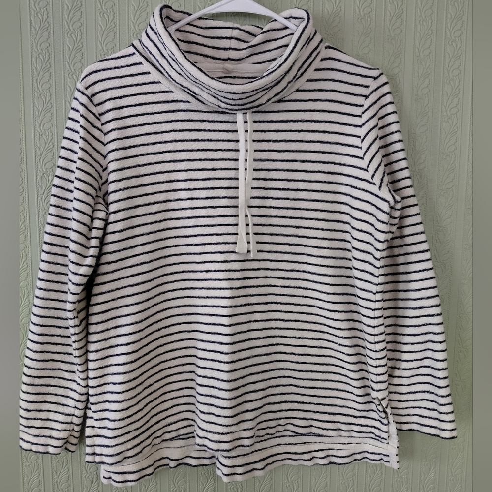 LOU AND GREY navy and White Striped Cowl Neck Sweater Nautical